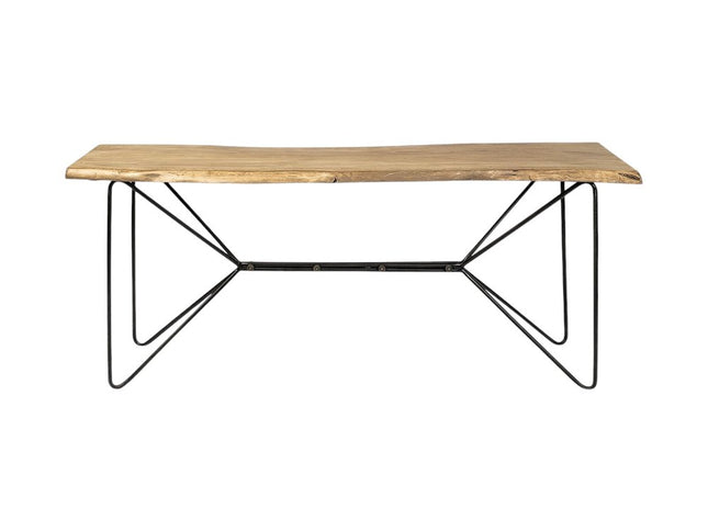 66" Natural and Black Solid Wood and Iron Abstract Base Console Table