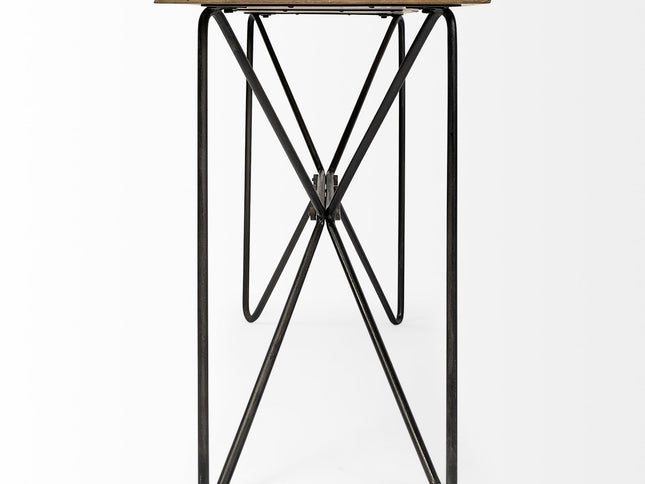 66" Natural and Black Solid Wood and Iron Abstract Base Console Table