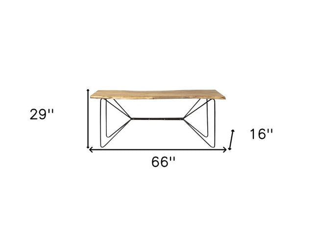 66" Natural and Black Solid Wood and Iron Abstract Base Console Table