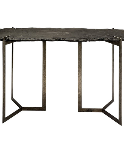 50" Black and Nickel Slate and Iron Distressed Double Pedestal Console Table
