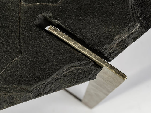 50" Black and Nickel Slate and Iron Distressed Double Pedestal Console Table