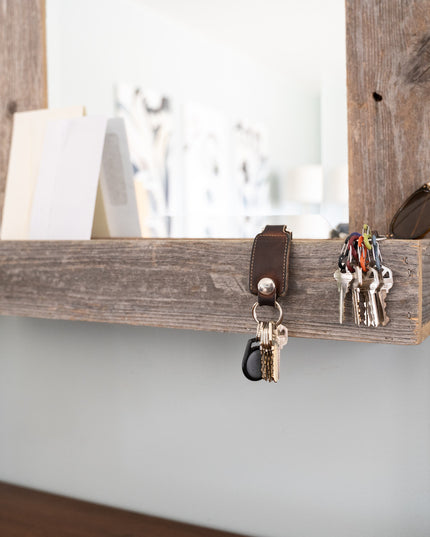 Rustic Weathered Gray Reclaimed Wood Plank Mirror With Shelf