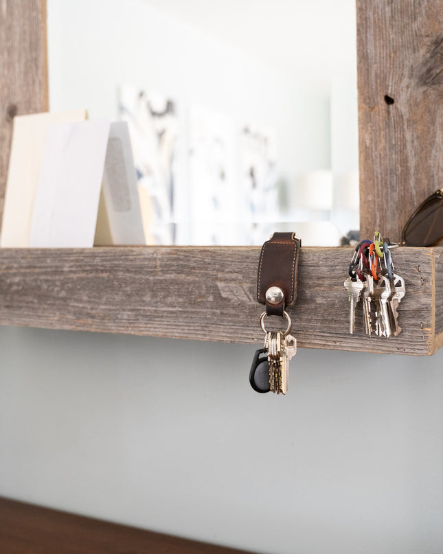 Rustic Weathered Gray Reclaimed Wood Plank Mirror With Shelf