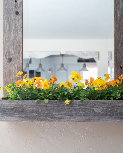 Rustic Weathered Gray Reclaimed Wood Plank Mirror With Shelf