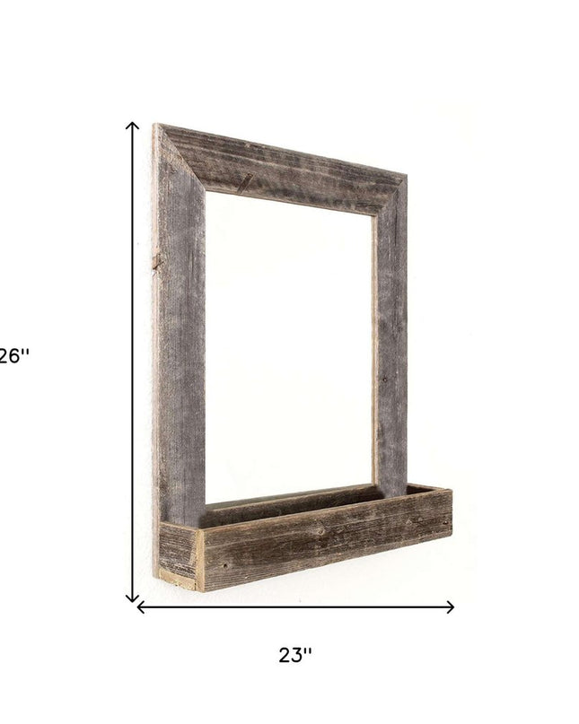 Rustic Weathered Gray Reclaimed Wood Plank Mirror With Shelf
