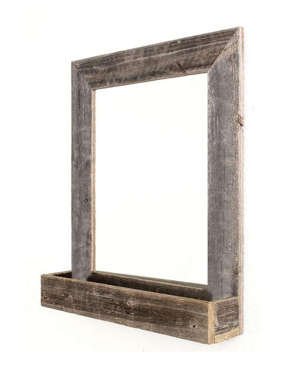 Rustic Weathered Gray Reclaimed Wood Plank Mirror With Shelf