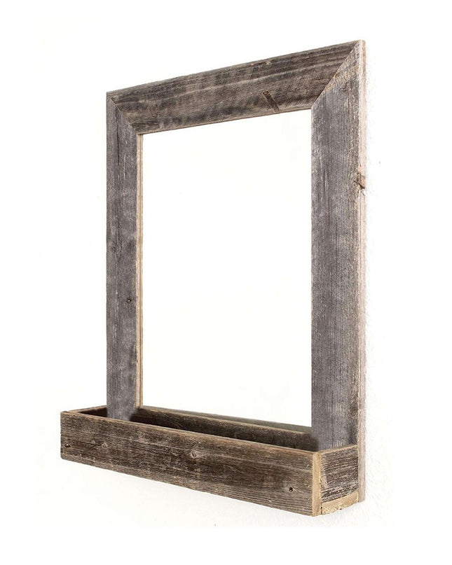 Rustic Weathered Gray Reclaimed Wood Plank Mirror With Shelf