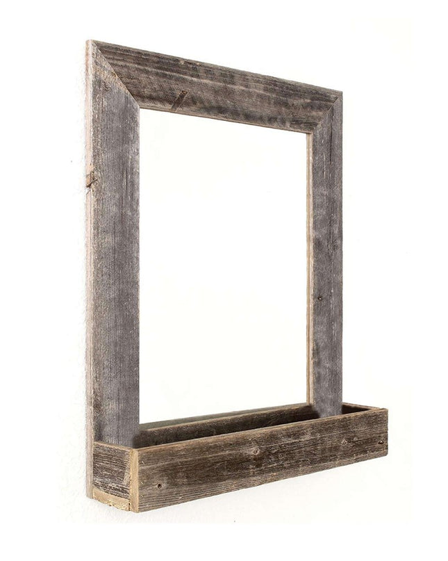 Rustic Weathered Gray Reclaimed Wood Plank Mirror With Shelf