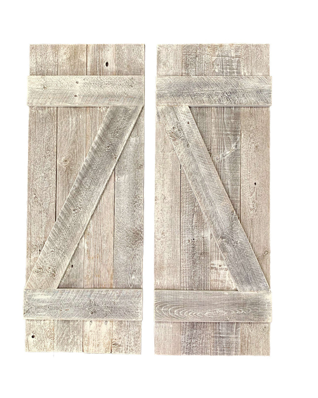 Set Of Two Rustic Weathered Grey Wood Decorative Window Shutters