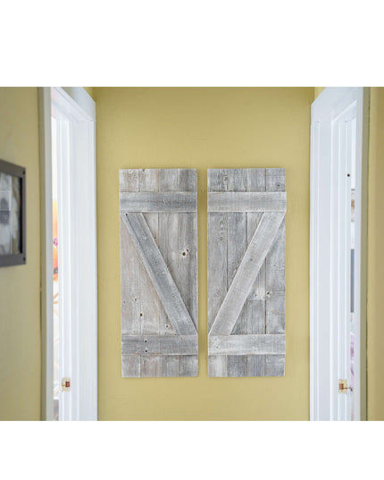 Set Of Two Rustic Weathered Grey Wood Decorative Window Shutters