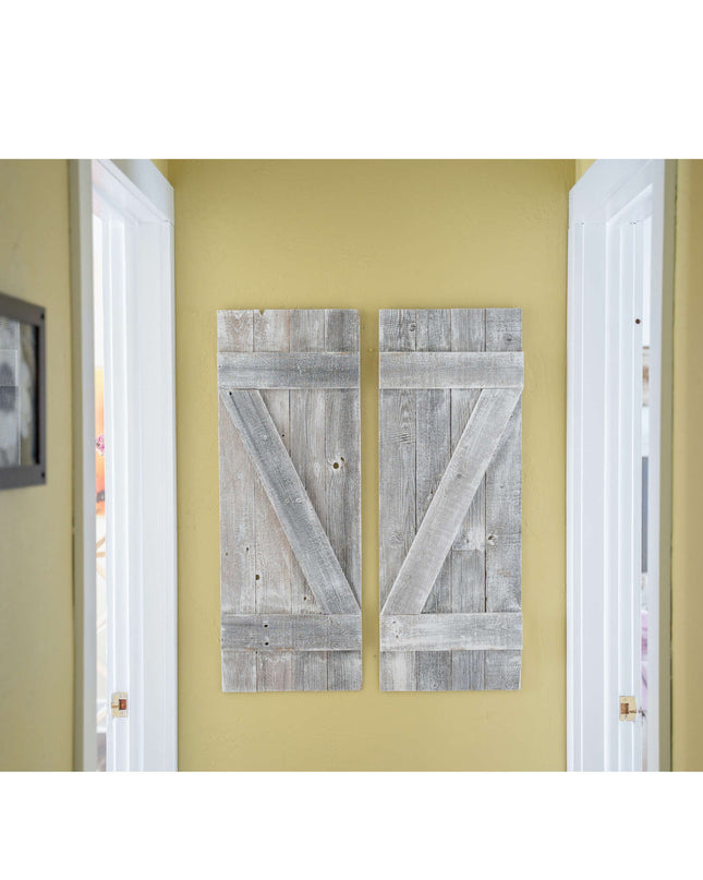 Set Of Two Rustic Weathered Grey Wood Decorative Window Shutters