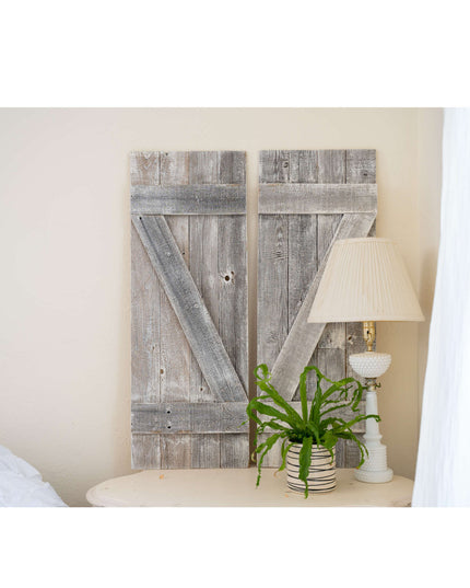 Set Of Two Rustic Weathered Grey Wood Decorative Window Shutters