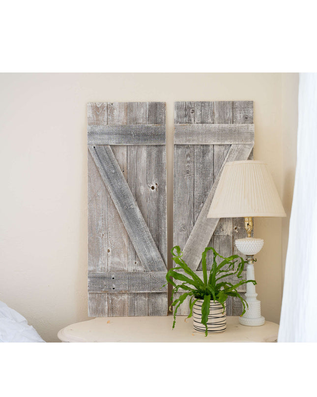 Set Of Two Rustic Weathered Grey Wood Decorative Window Shutters