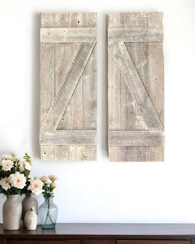 Set Of Two Rustic Weathered Grey Wood Decorative Window Shutters