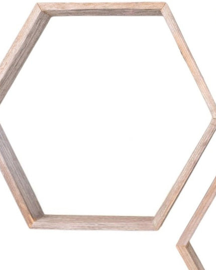 Set of Three Gray Wood Hexagon Wood Open Box Shelves