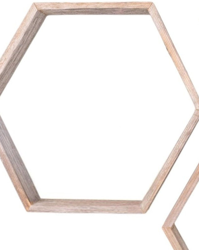Set of Three Gray Wood Hexagon Wood Open Box Shelves