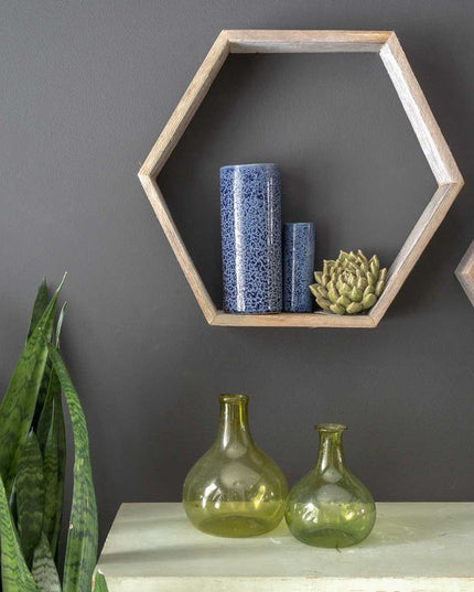 Set of Three Gray Wood Hexagon Wood Open Box Shelves