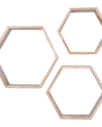 Set of Three Gray Wood Hexagon Wood Open Box Shelves