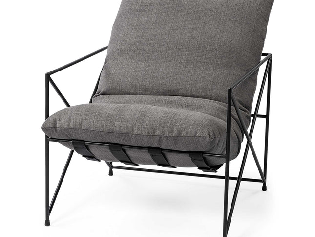 30" Gray and Black Linen Lounge Chair