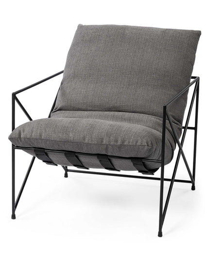30" Gray and Black Linen Lounge Chair