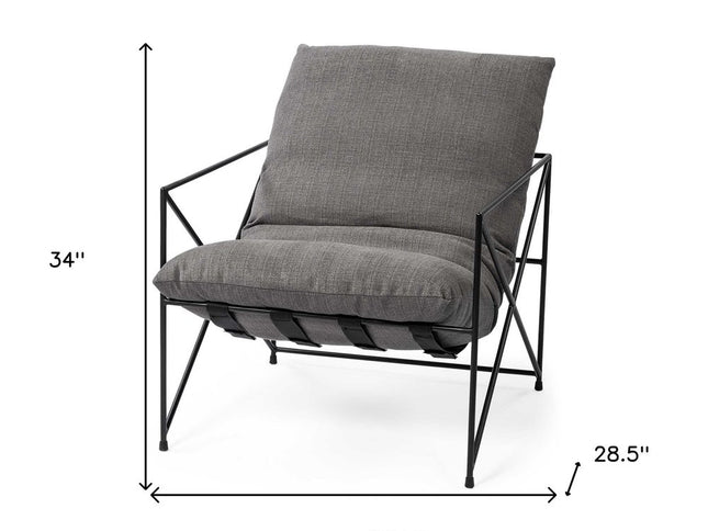 30" Gray and Black Linen Lounge Chair