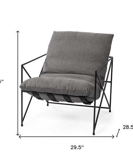 30" Gray and Black Linen Lounge Chair