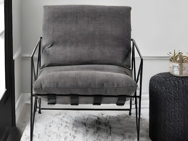30" Gray and Black Linen Lounge Chair