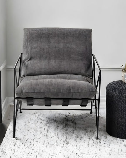 30" Gray and Black Linen Lounge Chair