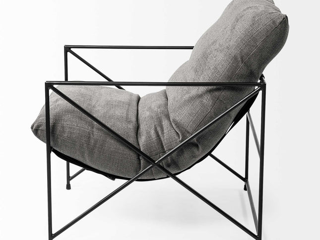 30" Gray and Black Linen Lounge Chair