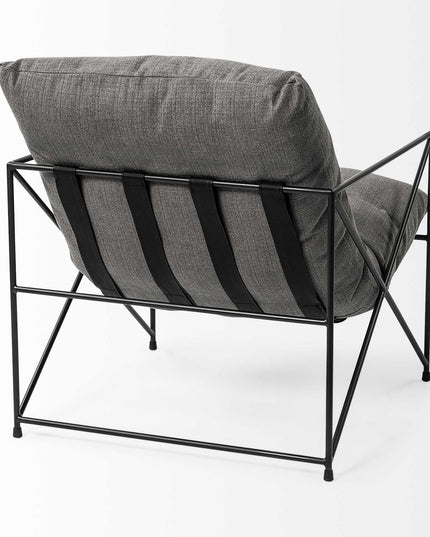 30" Gray and Black Linen Lounge Chair