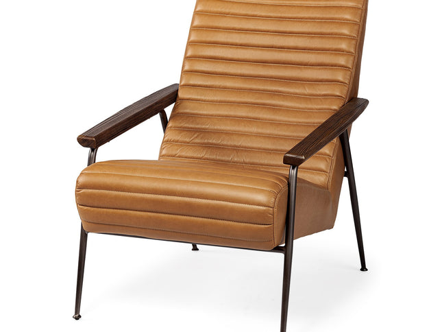 37" Tan and Black Faux Leather Tufted Lounge Chair