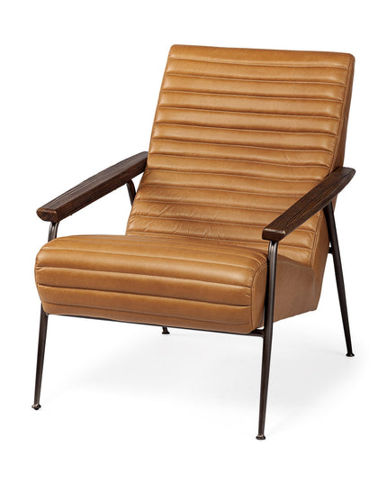 37" Tan and Black Faux Leather Tufted Lounge Chair