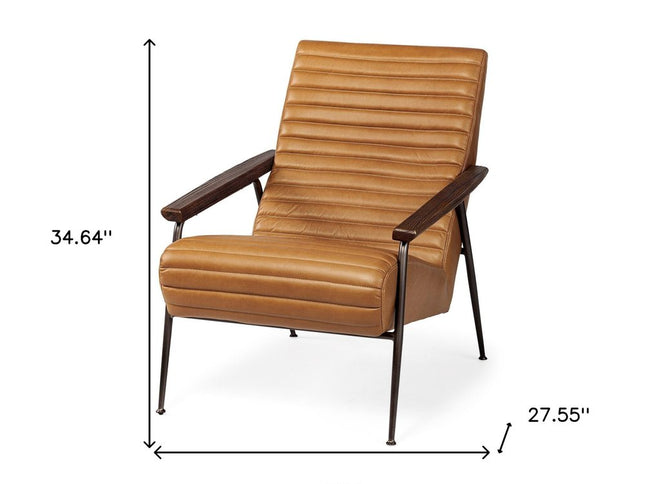 37" Tan and Black Faux Leather Tufted Lounge Chair