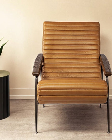 37" Tan and Black Faux Leather Tufted Lounge Chair