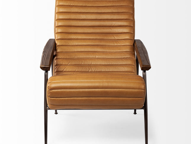 37" Tan and Black Faux Leather Tufted Lounge Chair