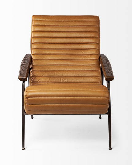 37" Tan and Black Faux Leather Tufted Lounge Chair