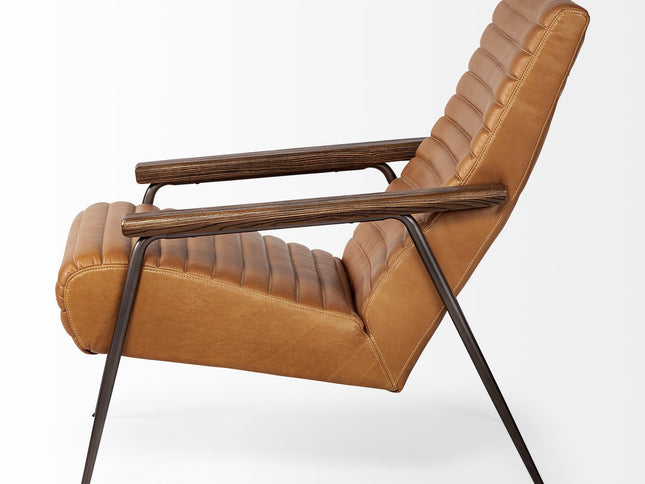 37" Tan and Black Faux Leather Tufted Lounge Chair