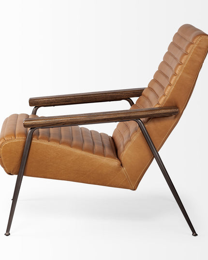 37" Tan and Black Faux Leather Tufted Lounge Chair