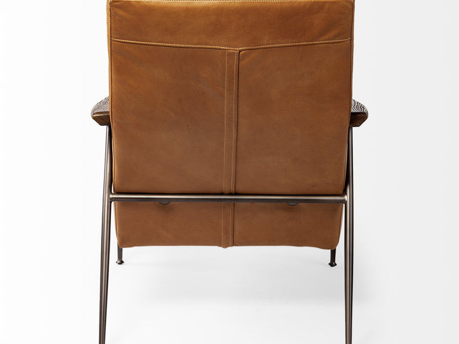 37" Tan and Black Faux Leather Tufted Lounge Chair