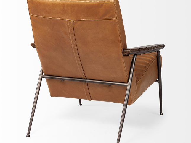 37" Tan and Black Faux Leather Tufted Lounge Chair