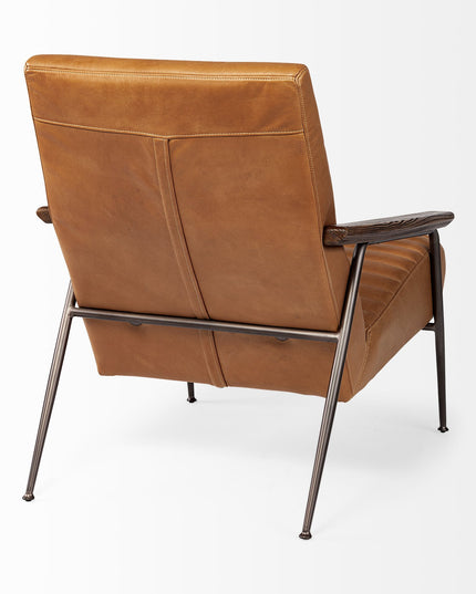 37" Tan and Black Faux Leather Tufted Lounge Chair