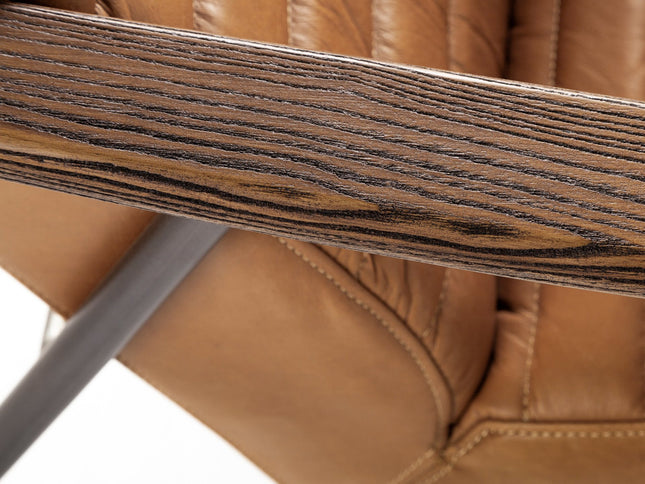 37" Tan and Black Faux Leather Tufted Lounge Chair