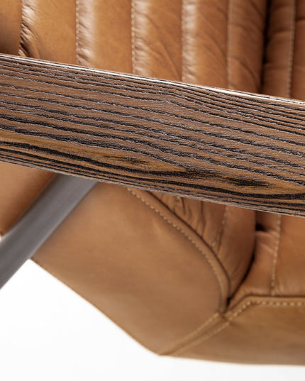 37" Tan and Black Faux Leather Tufted Lounge Chair