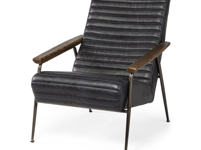 37" Black And Brown Faux Leather Lounge Chair