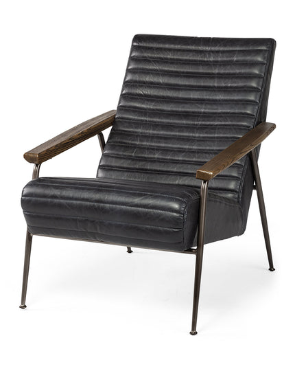 37" Black And Brown Faux Leather Lounge Chair