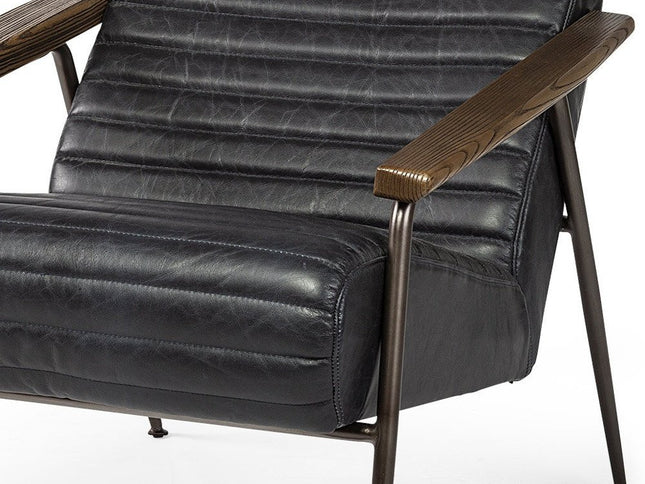 37" Black And Brown Faux Leather Lounge Chair