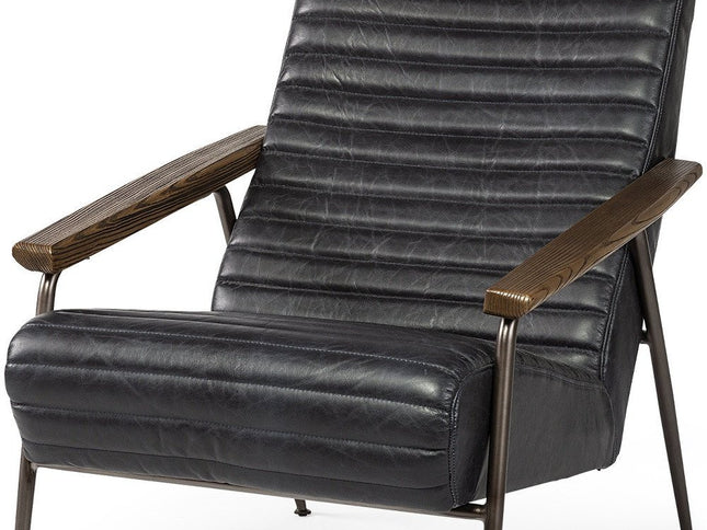 37" Black And Brown Faux Leather Lounge Chair