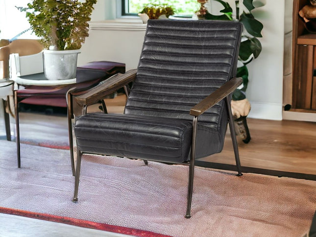 37" Black And Brown Faux Leather Lounge Chair