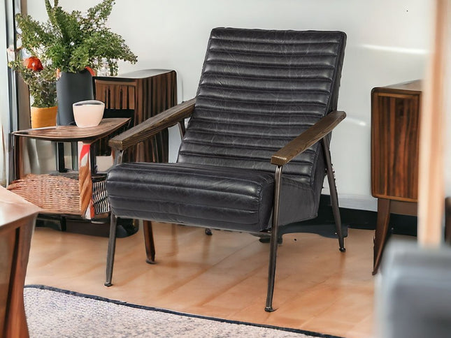 37" Black And Brown Faux Leather Lounge Chair