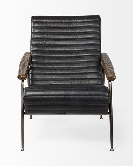 37" Black And Brown Faux Leather Lounge Chair